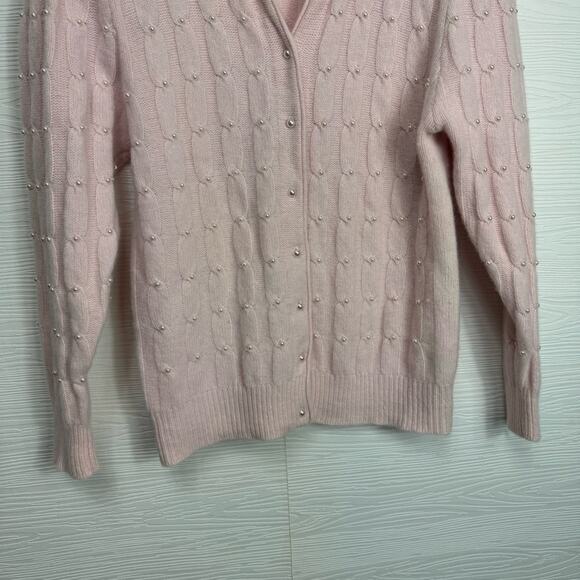 Vintage Yarn Works Lambswool and Angora Blend Pink Pearl Studded Sweater - Picture 4 of 10